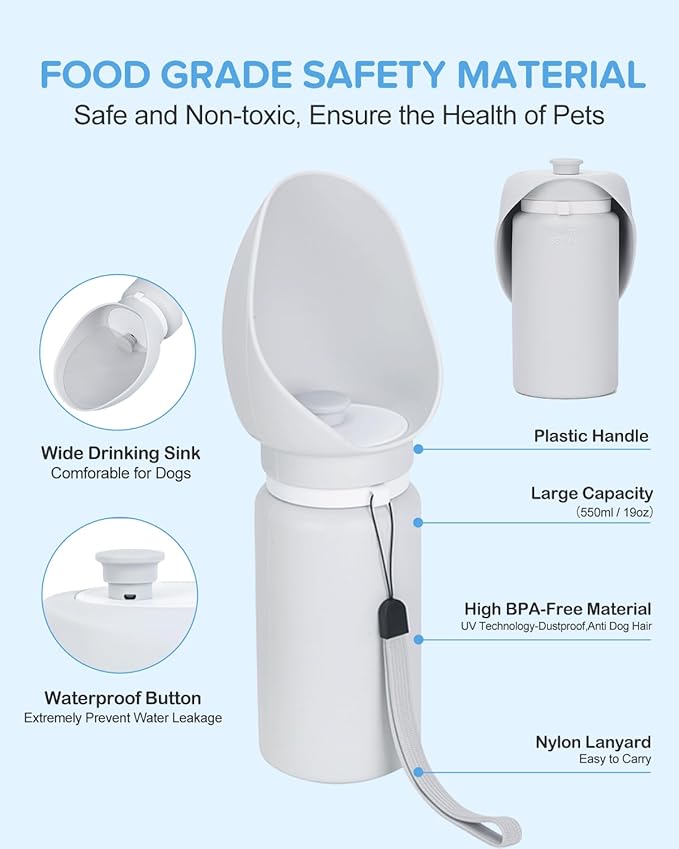 Dog Water Bottle,Leak Proof Portable Travel Pet Water Bottle, Foldable Lightweight Dog Water Dispenser Drinking Bowl for Dogs,Puppy,Pets, On The Go for Outdoor Walking,Hiking,Travel (19oz)