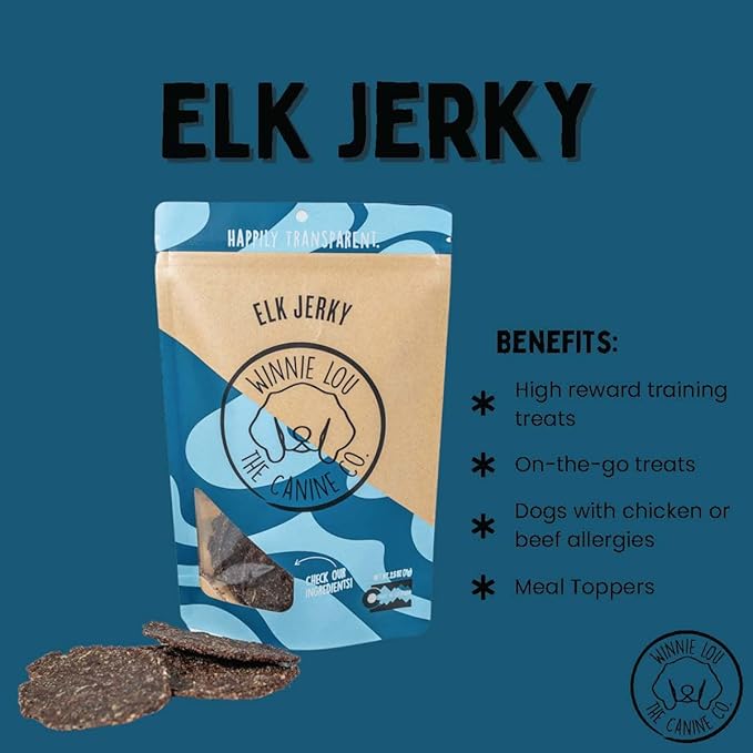 Winnie Lou Jerky Organic Jerky Dog Treats Made in The USA Human Grade Dog Treats Dog Jerky Treats All Natural Dog Treats Healthy Dog Treats (Elk Jerky 2 Pack)