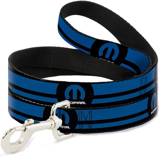 Buckle-Down Dog Leash Mopar Logo Stripe Black Blue 4 Feet Long 1.5 Inch Wide