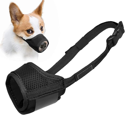 LUCKYPAW Dog Muzzle Anti Biting Barking and Chewing with Comfortable Mesh Soft Fabric and Adjustable Strap, Suitable for Small, Medium and Large Dogs(Black,M)