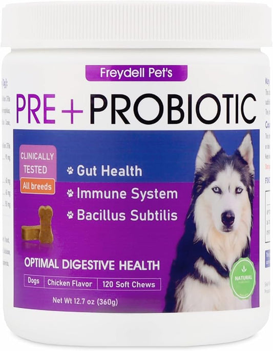 FREYDELL Pets Probiotics for Dogs Dog Upset Stomach Relief Dog probiotic, Fiber Supplement for Dogs, Yeast Infection Treatment for Dogs & Dog Diarrhea Medication, Probiotic for Dogs of All Ages.