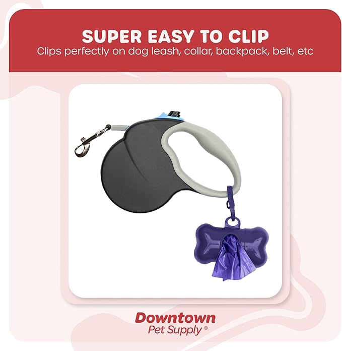 Downtown Pet Supply 960 Count Dog Poop Bags Refills with Leash Clip and Bone Bag Dispenser, Purple - Dog Waste Bags Unscented and Leak-Proof with Dog Poop Bag Dispenser - 12.5 x 8.5"