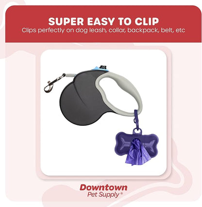 Downtown Pet Supply 960 Count Dog Poop Bags Refills with Leash Clip and Bone Bag Dispenser, Purple - Dog Waste Bags Unscented and Leak-Proof with Dog Poop Bag Dispenser - 12.5 x 8.5"