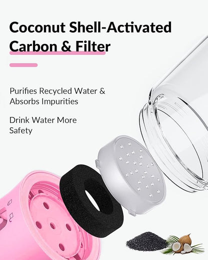Dog Water Bottle 2 in 1, Leak Proof Portable Pet Water Bottle with Food Container, Outdoor Portable Water Dispenser for Cat, Puppy for Walking, Hiking, Camping, Travel(10oz Pink)