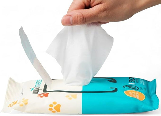 Travel (2-Pack) Dog & Cat Pet Wipes for Small/Medium Pets, Cleans Pet Paws, Ears, Fur, Butt, & Anal Gland - No-Rinse Solution, Gentle, Deodorizing, Hypoallergenic - Unscented 60 ct