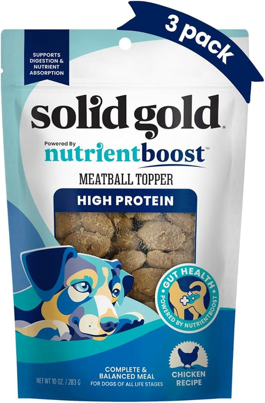 Solid Gold Food Toppers for Picky Dogs - Real Chicken Meatball Topper - 3 Pack Healthy Dog Treats - High Protein Soft Dog Treats to Serve w/Dry Dog Food or Wet Dog Food or as Dog Snacks