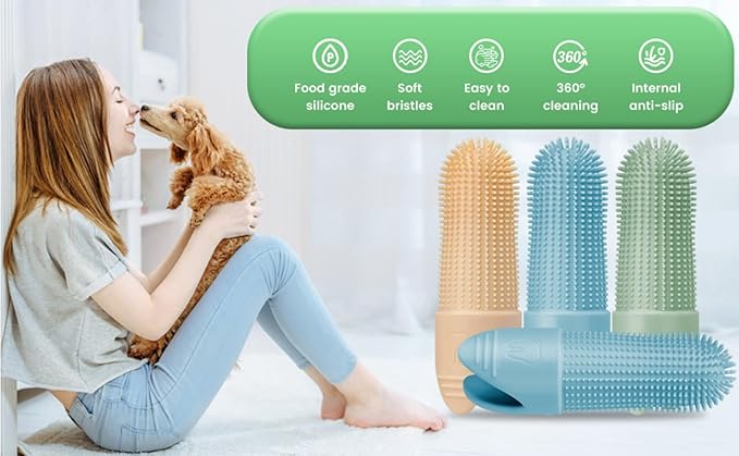 4-Pack Dog & Cat Finger Toothbrush - 360° Cleaning, Food-Grade Silicone, Fits All Fingers - Premium Dental Care for Pets