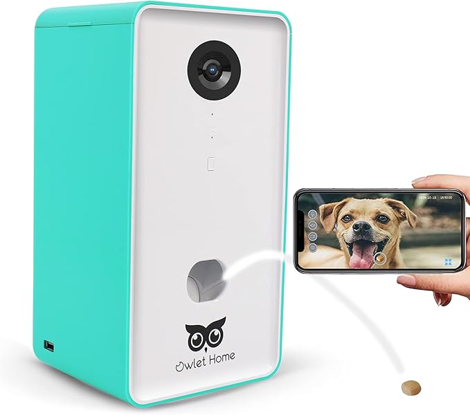 Pet Camera with Treat Dispenser Tossing for Dogs/Cats, 2.4Ghz & 5Ghz WiFi, 1080P Camera, Live Video, Auto Night Vision, 2-Way Audio, Compatible with Alexa, pre-Recorded Voice Message