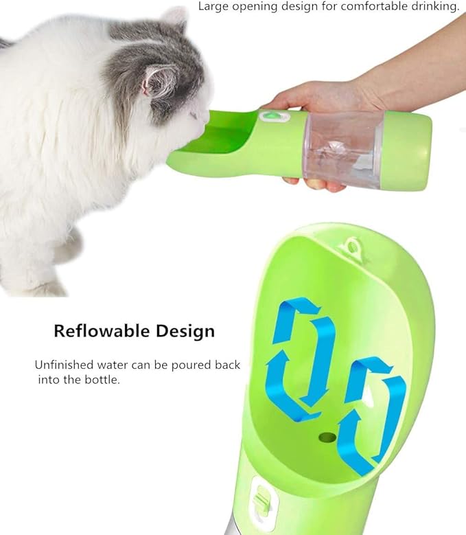 Outdoor Dog Water Bottle Dispenser - Leak Proof Water Bottle for dogs On The Go with Food Container Multifunctional Travel Dog Water Bottle（Green）