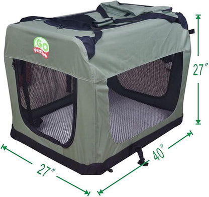 Go Pet Club 40" Soft Collapsible Dog Crate for Dogs, Portable Pet Carrier, Thick Padded Pet Travel Crate for Indoor & Outdoor, Soft Sided Pet Foldable Kennel Cage with Durable Mesh Windows, Sage Green