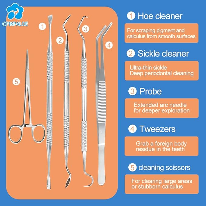 Dog Teeth Scaler, Double Headed Spatula, Stainless Steel, Tartar Remover Pet Teeth Cleaning Tool for Dogs and Cats (7pcs)