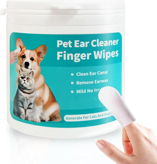Pet Ear Wipes, Ear Cleaner Finger Wipes for Cats and Dogs, Soft & Easy Otic Cleaning Pads, Pet Supplies for Regular Soothing Odor Control Reduce Dirt Wax Earwax Buildup，50 Counts