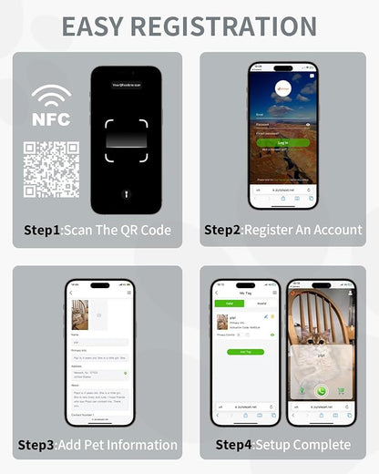 Joytale [ NO APP Required ] Silent Silicone QR Code Dog Tag, Slide On Dog Tags for 1 Inch Wide Collars or Vest, NFC Pet Online Profile, Scan QR to Send Location Alert Email, Gray, M