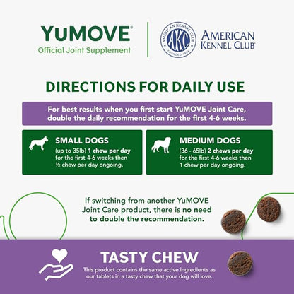 Lintbells YuMOVE Joint Supplement Dog Chews - Contains Glucosamine, Green Lipped Mussel - Natural Relief from Hip Ache, Stiff Joints - 1 Month’s Supply (Small & Medium)