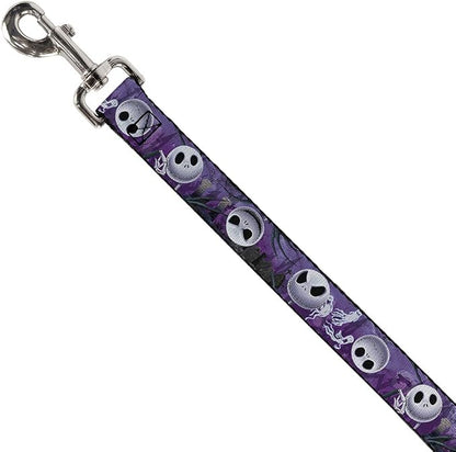 Buckle-Down Pet Leash - Jack Expressions/Ghosts in Cemetery Purples/Grays/White - 4 Feet Long - 1" Wide