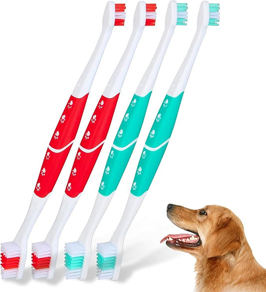 4 PCS Dog Toothbrush, Double Headed Pet Toothbrush with Soft Bristles, Easy Teeth Cleaning, Dog Dental Care for Puppies, Cats and Small Pets, Toothbrush in Bulk Individual Polybag(Mix)