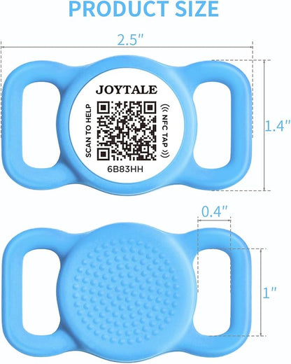 Joytale [ NO APP Required ] Silent Silicone QR Code Dog Tag, Slide On Dog Tags for 1 Inch Wide Collars or Vest, NFC Pet Online Profile, Scan QR to Send Location Alert Email, Sky Blue, M