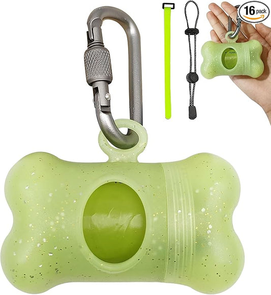 Bag Dispenser Dog Poop Bags Holder Dog Waste Bags Dispenser with Leak-Proof Green Poop Bags for Leash On The Go for Walking Dogs Outdoor (random color, 1 Holder 15 Bags)