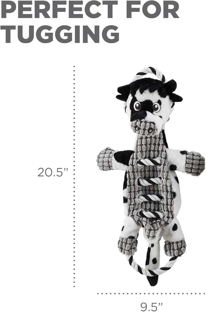 Charming Pet Outward Hound Ropes-A-Go-Go Cow Interactive Plush Squeaky Dog Tug Toy