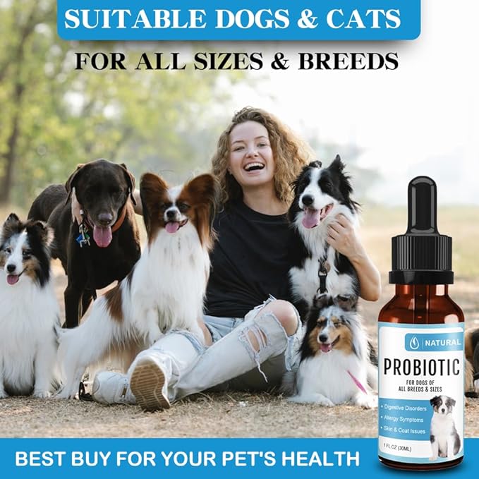 Probiotic for Dogs, Probiotic Drops for Dogs with Digestive Enzymes, Probiotics for Dogs Digestive Health, Diarrhea & Upset Stomach Relief + Gas, Constipation, and Allergy Relief.