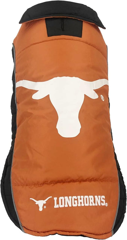 Pets First Collegiate Texas Longhorns Puffer Vest for Dogs & Cats. Size Large. Warm, Cozy, and Waterproof Dog Coat, for Small and Large Dogs/Cats.