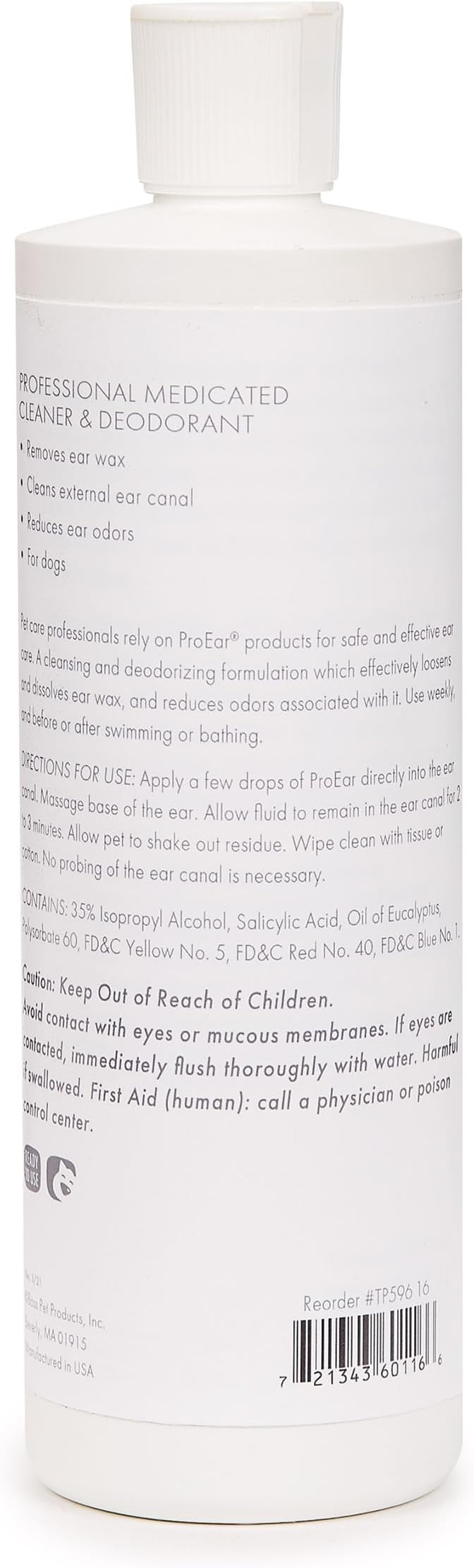 Top Performance ProEar Professional Medicated Ear Cleaners — Versatile and Effective Solution for Cleaning Dog and Cat Ears, 16 oz.