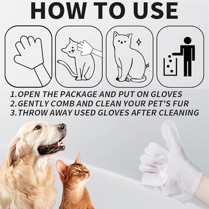 （12PCS）Cleaning Glove for Dog and Cat, Wipes Gloves for Dog and Cat Fur Face, Ear, Eye, Paws Cleaning Wipes Pet Wash Free Gloves, Grooming Wipes for Pet No Rinse Thick Dog Wipes Gloves