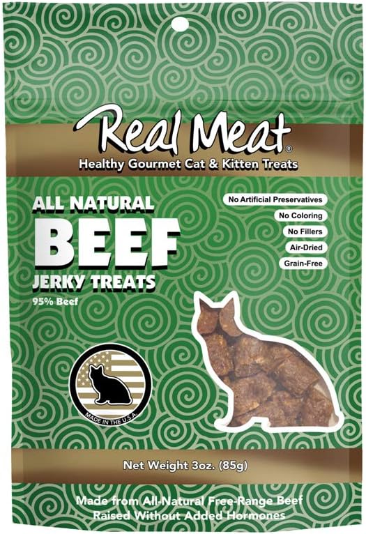 Real Meat, Air-Dried Jerky Treats, Free-Range, All-Natural Beef Cat Treats 3oz
