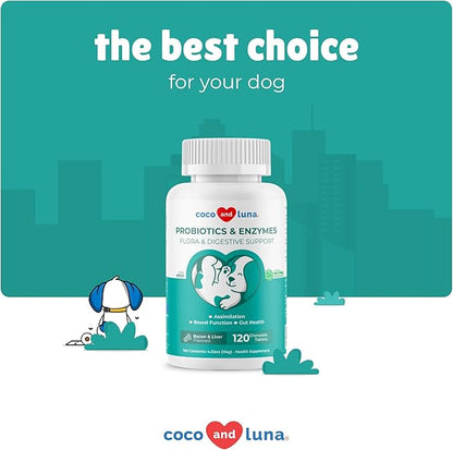 Probiotics for Dogs - 120 Chewable Tablets - Diarrhea & Gas Support for Dogs - 5.5 Billion CFUs with Digestive Enzymes and Prebiotics - Dog Allergies, Bad Dog Breath & Constipation Support