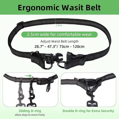 Philorn Hands Free Dog Leash with Pouch, Adjustable Waist Leash for Dog Walking, Running Leash for Medium Large dogs, Waist Dog Leash with Dual Handles and Durable Bungee for Jogging Hiking (Black)
