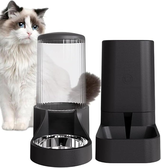 Hamiledyi Automatic Dogs Feeder and Water Dispenser Cats Gravity Food Feeder and Waterer Set Self Feeding station with Food Bowl for Pets Puppy Kitten Rabbit Large Capacity(3.8L)