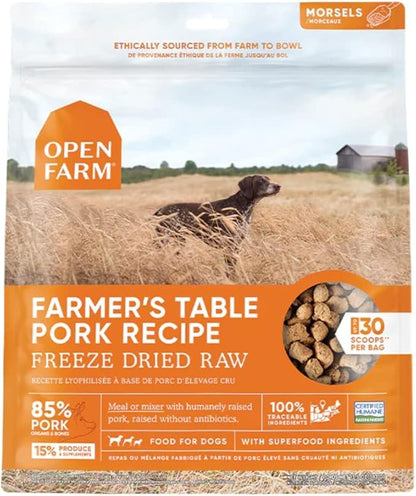 Open Farm Freeze Dried Raw Dog Food, Humanely Raised Meat Recipe with Non-GMO Superfoods and No Artificial Flavors or Preservatives, Farmer's Table Pork Freeze Dried - 22oz