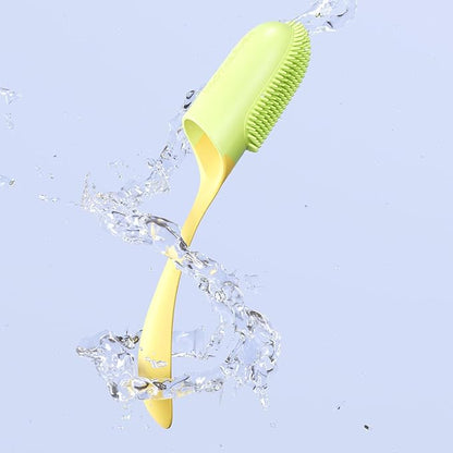 Silicone Pet Toothbrush - Soft Handled Brush with Gentle Bristles, Ideal for Cats & Dogs Dental Care, Easy Teeth Cleaning (Yellow with Green)