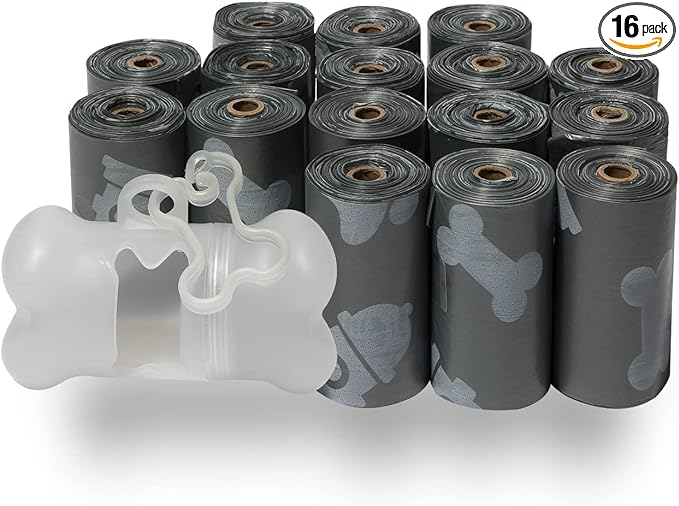 Best Pet Supplies Dog Poop Bags (240 Bags) for Waste Refuse Cleanup, Doggy Roll Replacements for Outdoor Puppy Walking and Travel, Leak Proof and Tear Resistant, Thick Plastic - Gray