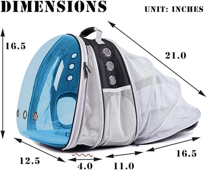 Dual Expandable Polarized Blue Cat Backpack Carrier, Fit up to 20 lbs, Expandable Space Capsule Polarized Bubble Pet Carrier for Large Cat and Small Dog, Pet Carrying Hiking Traveling Backpack