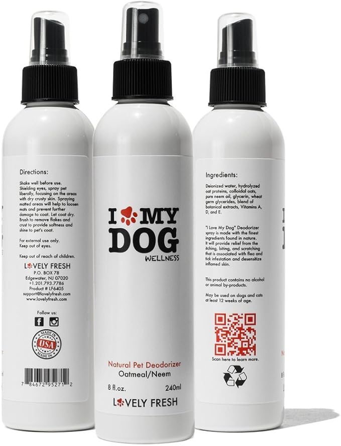 Dog Deodorizer Spray, All Natural Grooming Product with Oatmeal and Neem, Keep Your Dog Fresh and Itch Free Between Baths, Relieves Skin Irritation for Sensitive, Dry and Itchy Skin