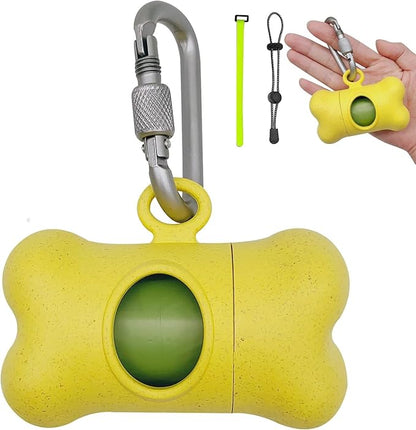 Bag Dispenser Dog Poop Bags Holder Dog Waste Bags Dispenser with Leak-Proof Green Poop Bags for Leash On The Go for Walking Dogs Outdoor(1 Holder 15 Bags,Yellow)