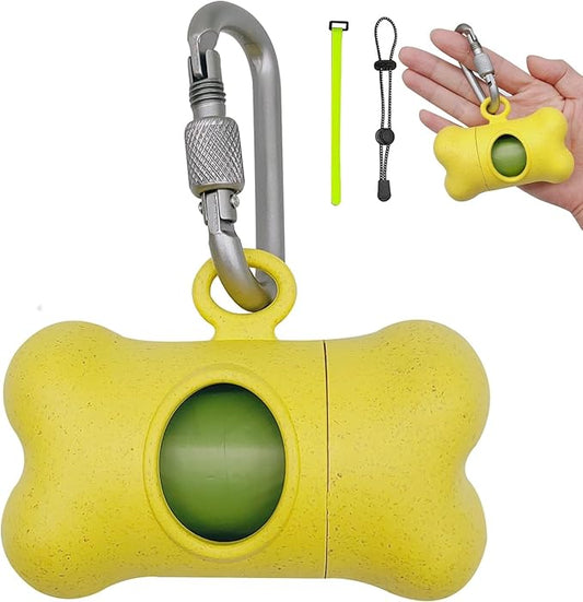 Bag Dispenser Dog Poop Bags Holder Dog Waste Bags Dispenser with Leak-Proof Green Poop Bags for Leash On The Go for Walking Dogs Outdoor(1 Holder 15 Bags,Yellow)