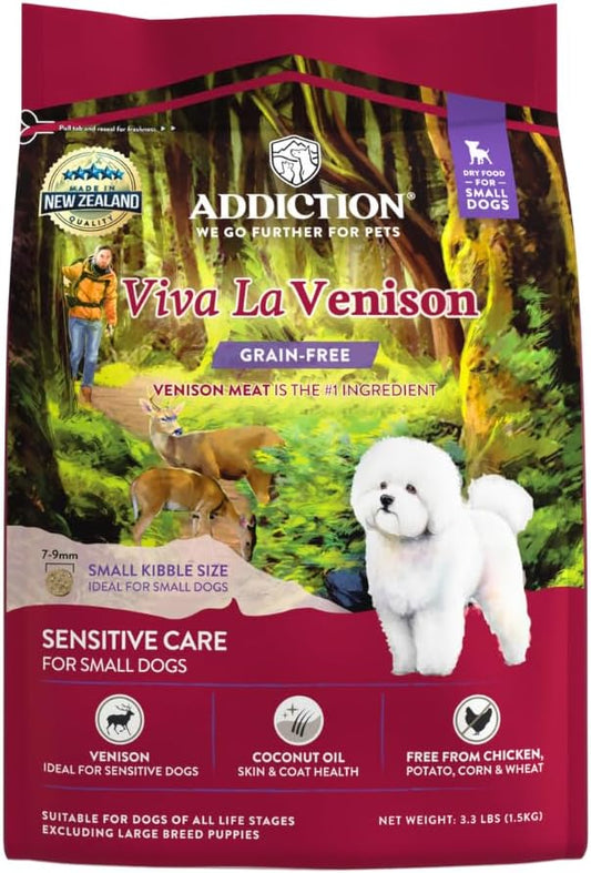 Addiction Viva La Venison All Life Stages Small Breed Grain-Free Premium Venison Dry Dog Food Crafted in New Zealand - 3.3 lb