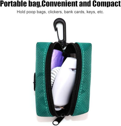 SLSON Pet Waste Bag Dispenser Zippered Pouch,Portable Dog Poop Bag Holder Leash Attachment Lightweight Fabric Bags (Green)