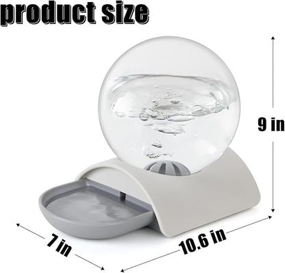 Pet Water Dispenser, 2.8L Automatic Gravity Cat Water Dispenser for Cats, Dogs & Rabbit, Detachable Cat Dog Water Dish Feeder with Spherical Waterer Bubble, Grey