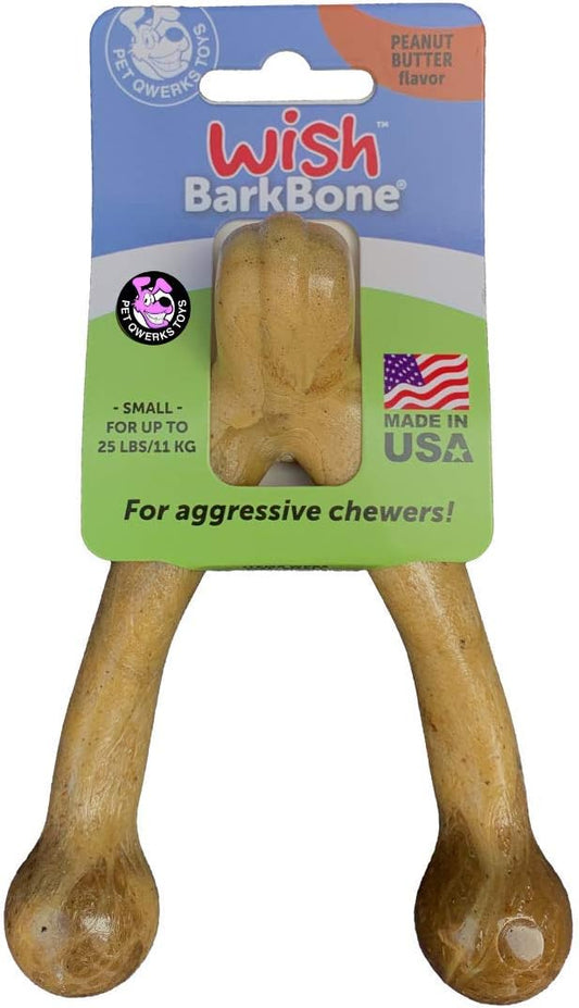 Pet Qwerks Wishbone BarkBone - Nylon Chew Toy for Aggressive Chewers - Peanut Butter Flavor - 5.38"