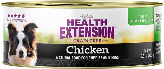 Health Extension Wet Dog Food, Gluten and Grain-Free, Healthy Natural Food Canned for Puppies, Chicken Recipe (5.5 Oz / 156 g) (Pack of 24)