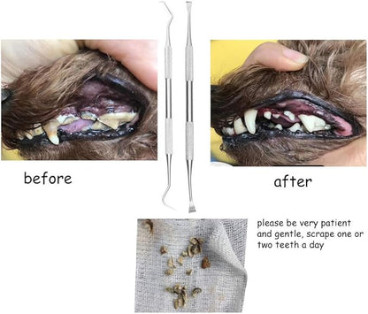 Dog Tooth Scaler and Scraper - 2 Pack Upgrade Pet Tarter Remover with Different Angles Double Head, Stainless Steel Teeth Cleaning Tools for Dogs