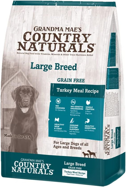 Country Naturals Grandma Mae's Grain Free Large Breed Turkey & Turkey Meal Recipe Dry Dog Food, 14 Pound Bag