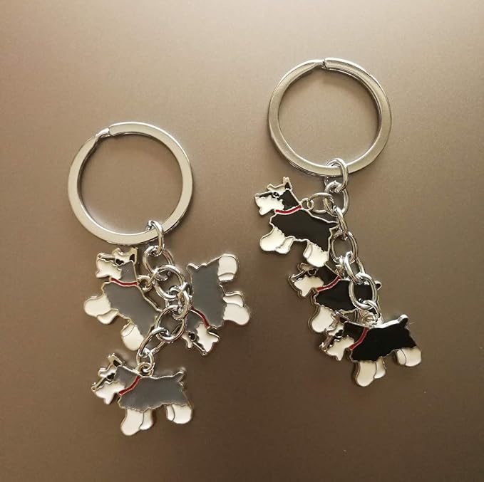Dog Keychain, Pet Pendant Key-Ring, Cute Puppy ID Tags Metal Key Ring for Dog Lover (Grey Schnauzer)
