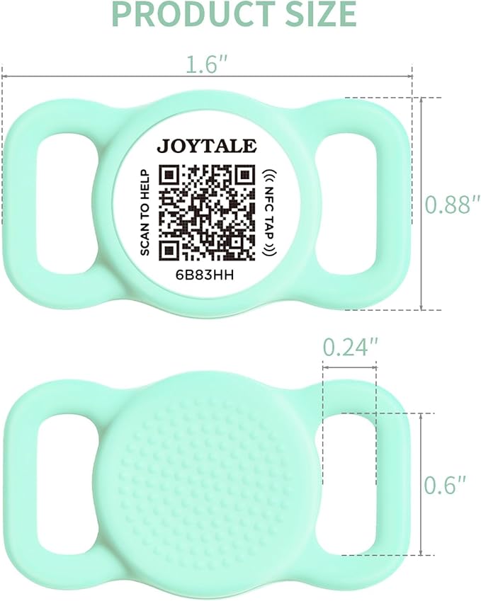 Joytale [ NO APP Required ] Silent Silicone QR Code Dog Tag, Slide On Dog Tags for 3/8-5/8 Inch Wide Collars or Vest, NFC Pet Online Profile, Scan QR to Send Location Alert Email, Teal, S