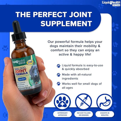 LIQUIDHEALTH 2 Oz Dog Glucosamine Drops Joint Juice, Chondroitin Hip and Joints Relief Vitamin Supplement Formula, Hyaluronic Acid - Small Dogs Canines Puppies - (2 Pack)