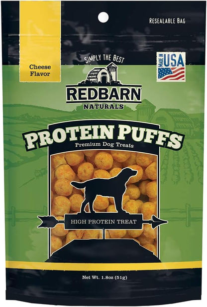 Redbarn All-Natural Protein Puffs Crunchy Treats for Dogs and Puppies, Cheese Flavor - Premium Grain-Free High Protein Low Fat Bites - Made in USA with No Artificial Ingredients - 1 oz Bag