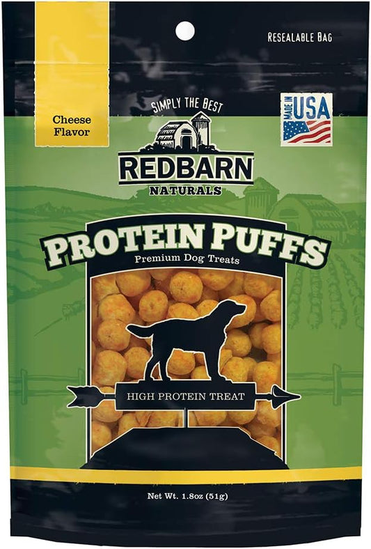 Redbarn All-Natural Protein Puffs Crunchy Treats for Dogs and Puppies, Cheese Flavor - Premium Grain-Free High Protein Low Fat Bites - Made in USA with No Artificial Ingredients - 1 oz Bag